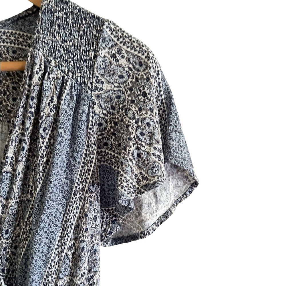 Knox Rose Blue Boho Open Front Slit Maxi Rayon Faux Wrap Dress Sz XS - Picture 7 of 11